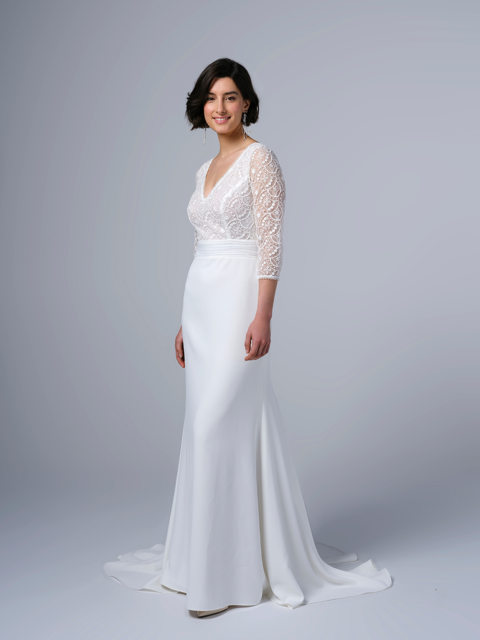 robe de mariée manches longues à dentelle